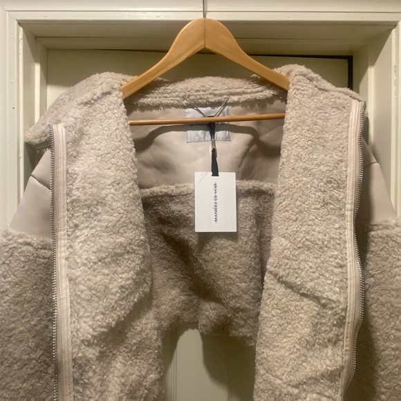 ANGULAR HEM VEGAN LEATHER BORG BIKER JACKET - Picture 15 of 16